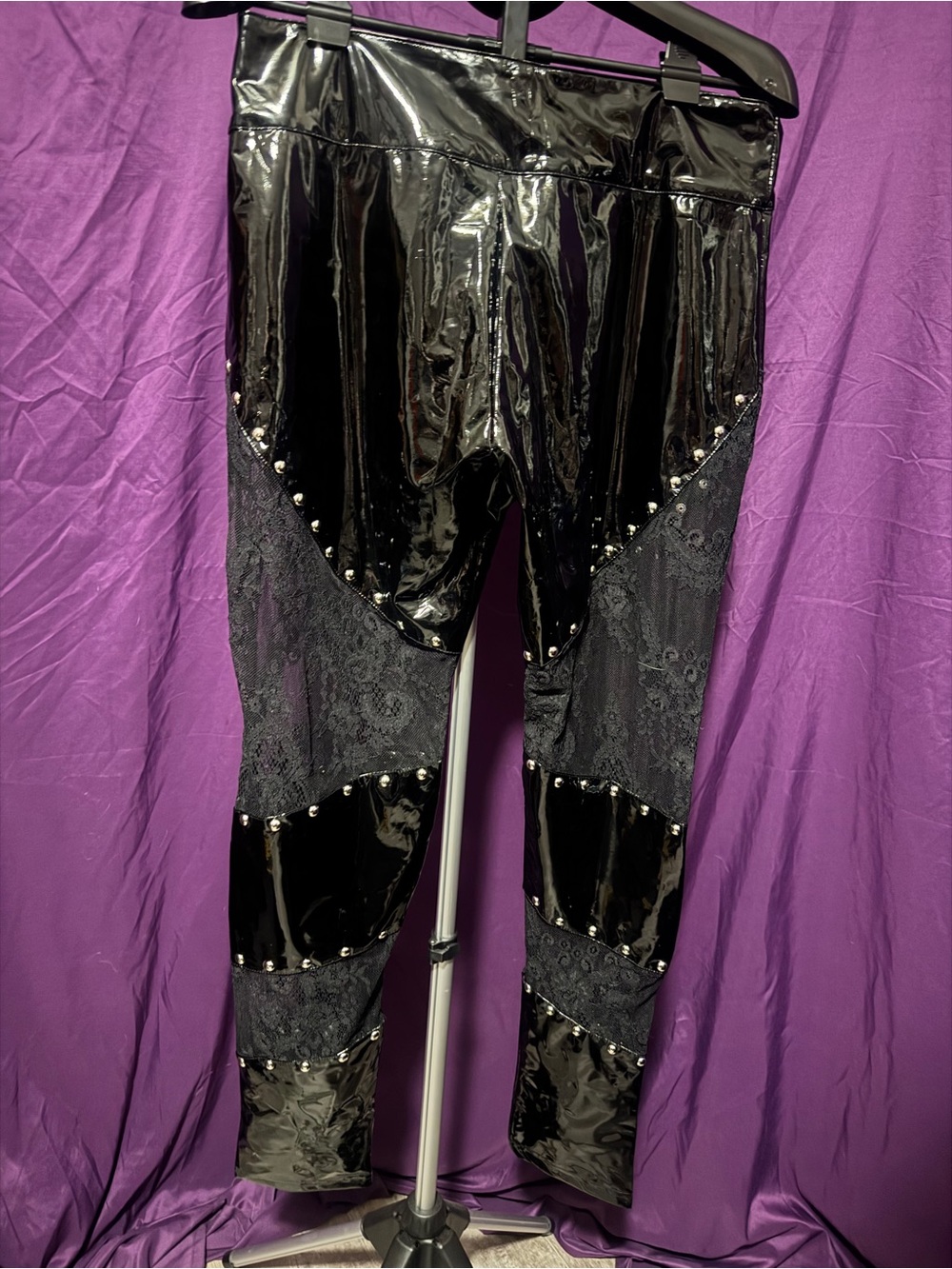 Killstar Black Patent Vinyl pants with cross zipper - Picture 4 of 6